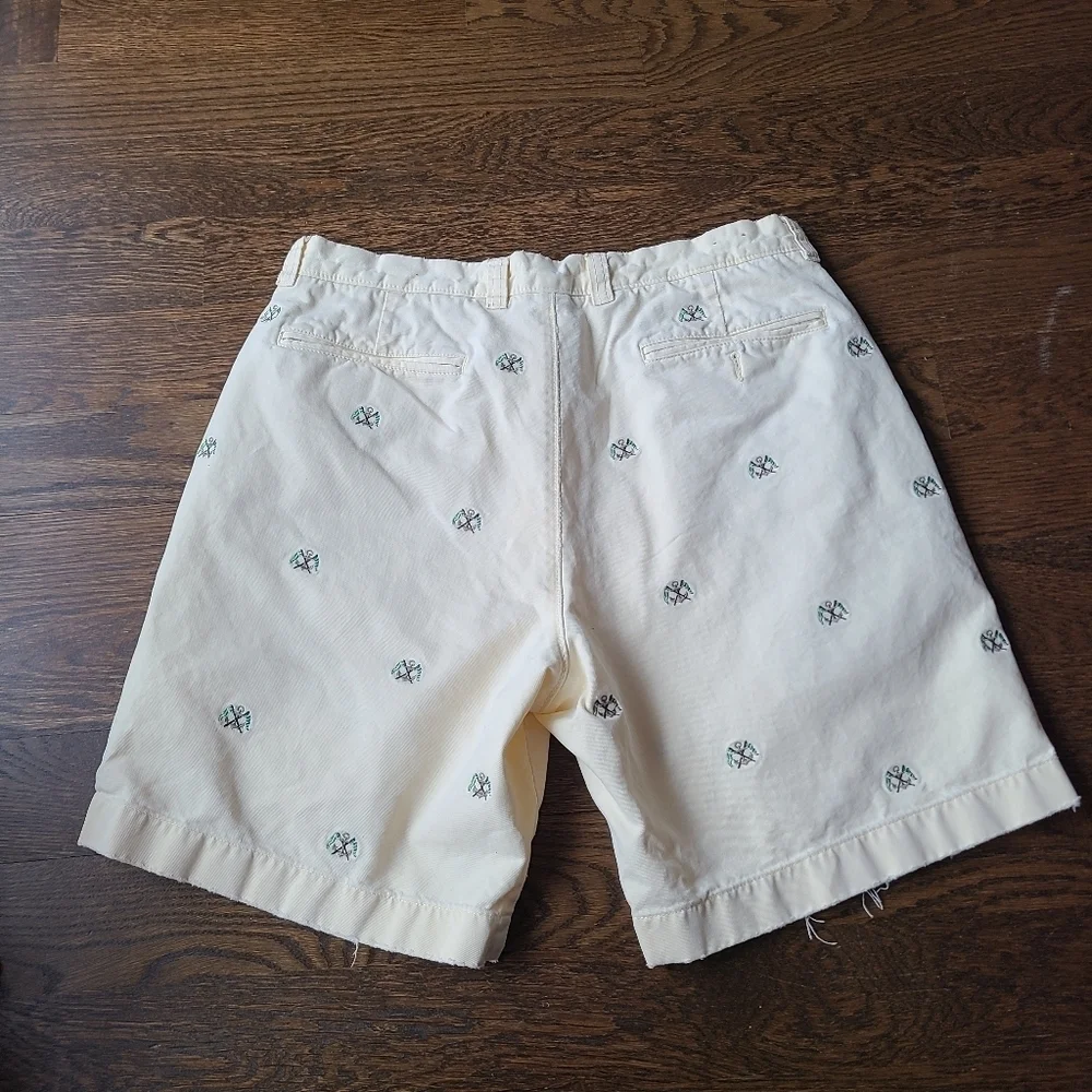 J.Crew Broken In Regular Fit Men's Cream Embroidered Anchors Shorts Sz.35